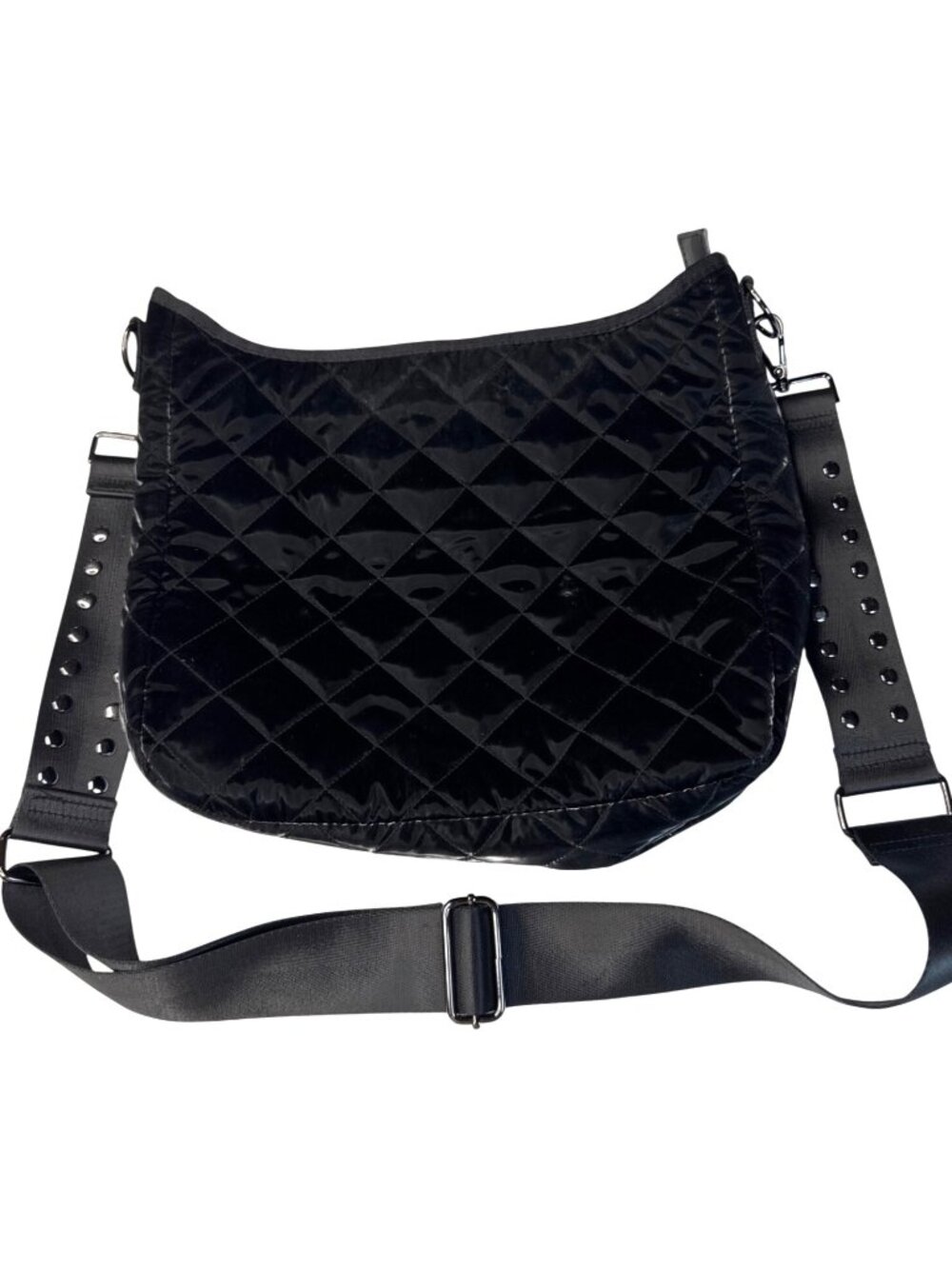 Haute Shore Quilted Black Crossbody Bag With Adjustable Strap & Interior Zipper